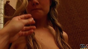 Pigtail teen shows off her oral skills